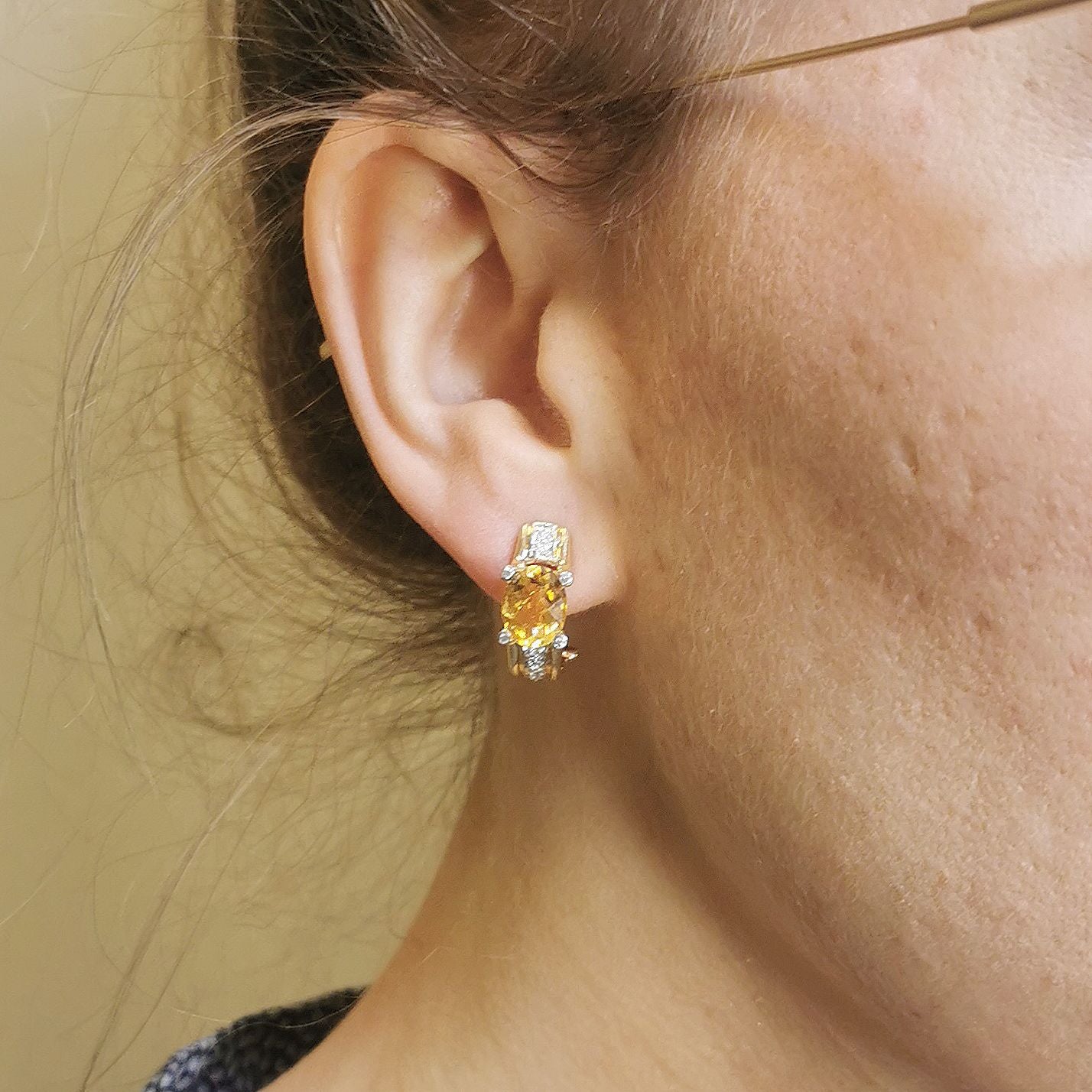 Citrine & Diamond Clip Back Post Earrings | 3.40ctw, 0.10ctw |