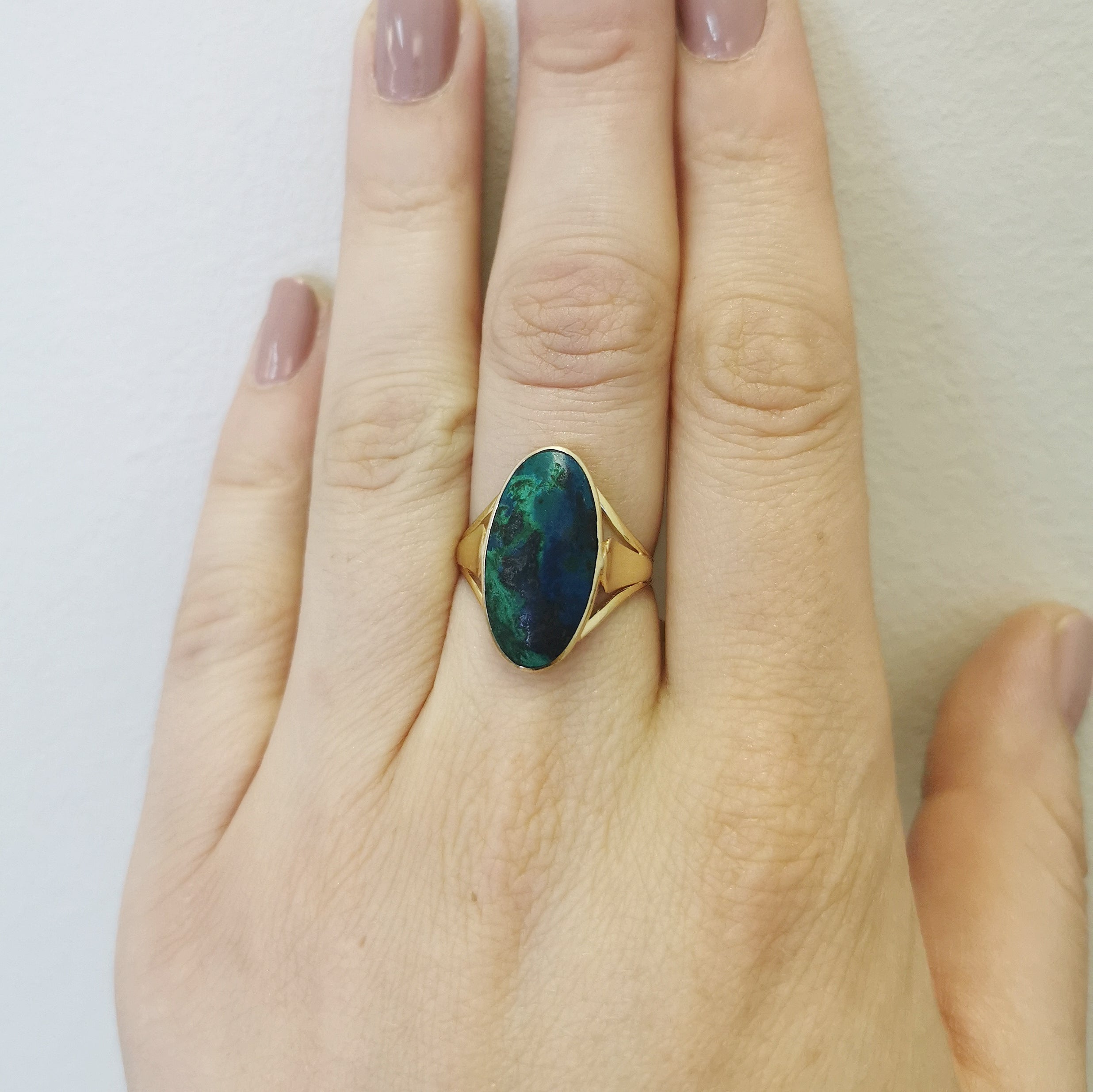 Oval Azurite Malachite Cocktail Ring | 7.20ct | SZ 8.5 |