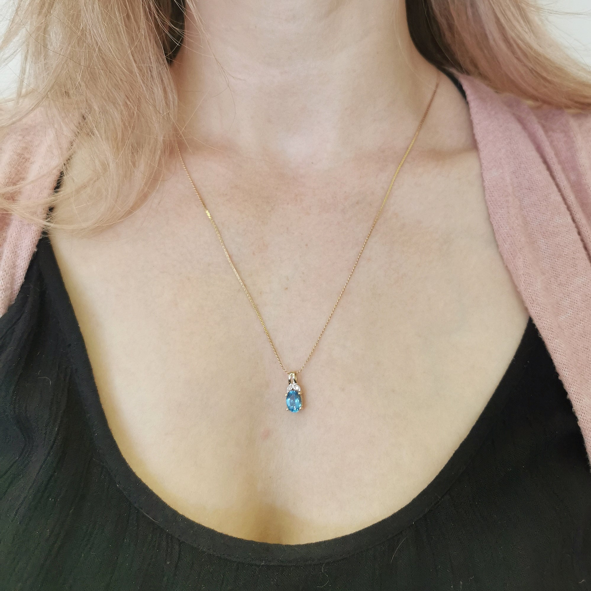 Blue Topaz & Diamond Necklace | 1.33ct, 0.01ctw | 22