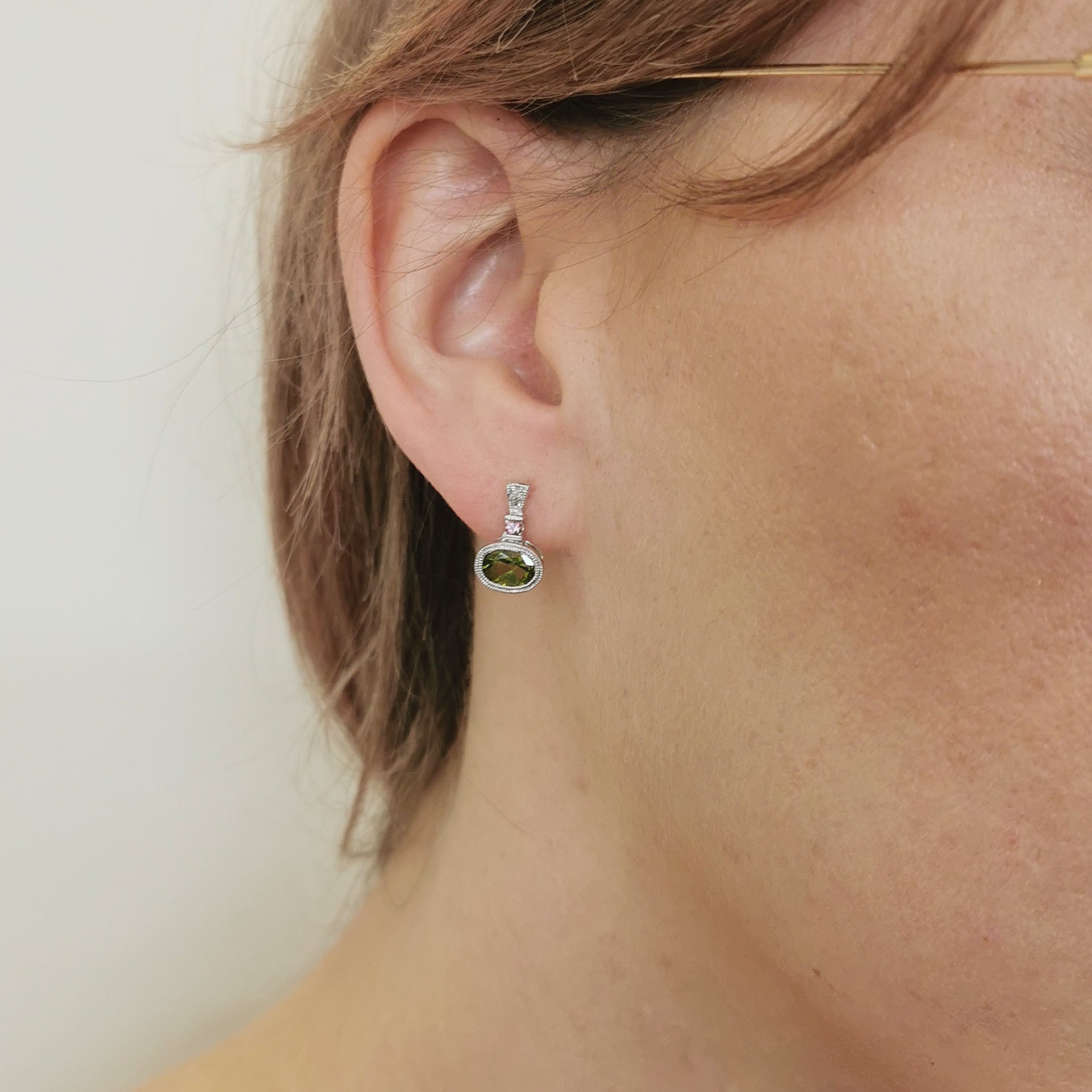 Peridot & Tourmaline Stud Earrings | 1.66ctw, 0.06ctw, 0.02ctw |