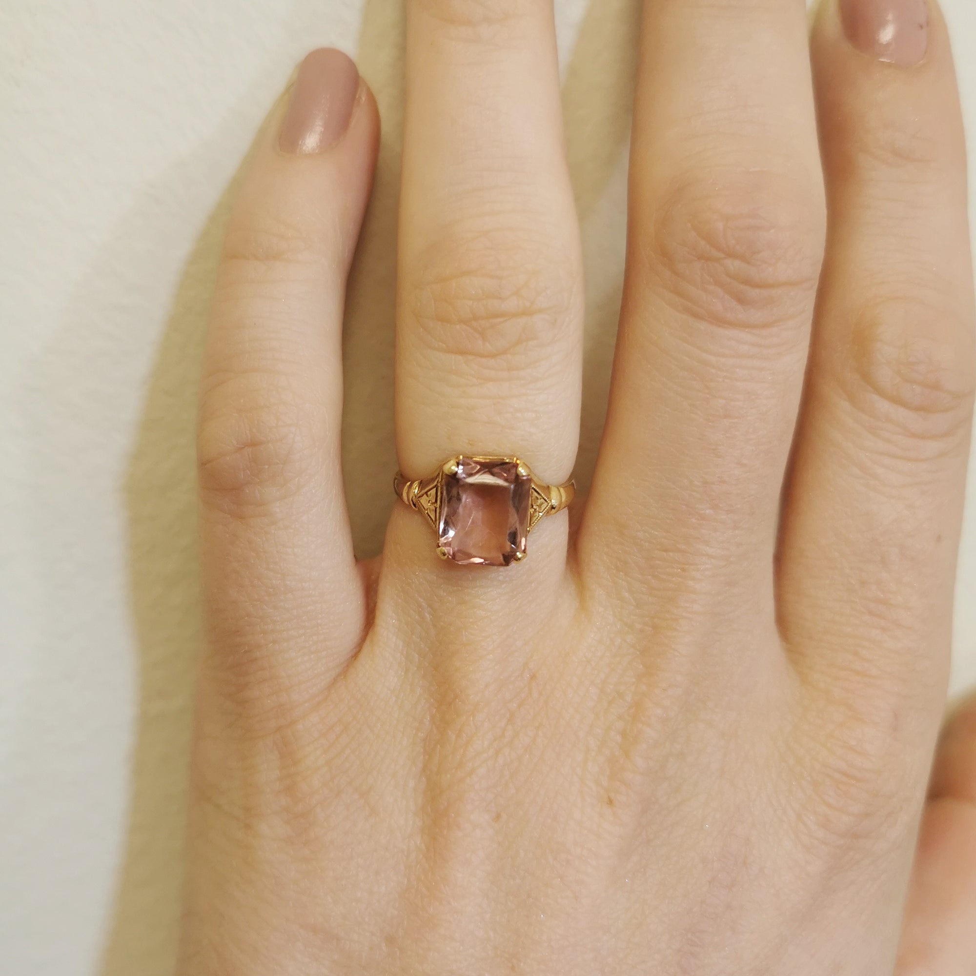 1930s Radiant Pink Paste Ring | 5.20ct | SZ 6 |