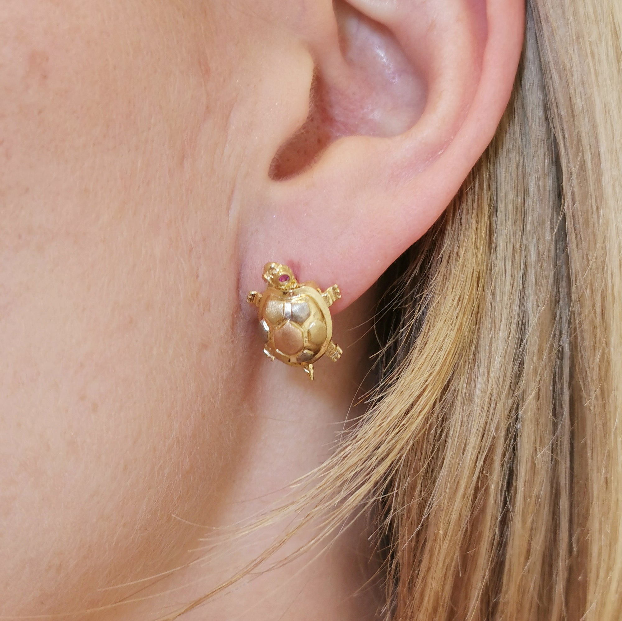Turtle Stud Earrings With Ruby Eyes | 0.04ctw |