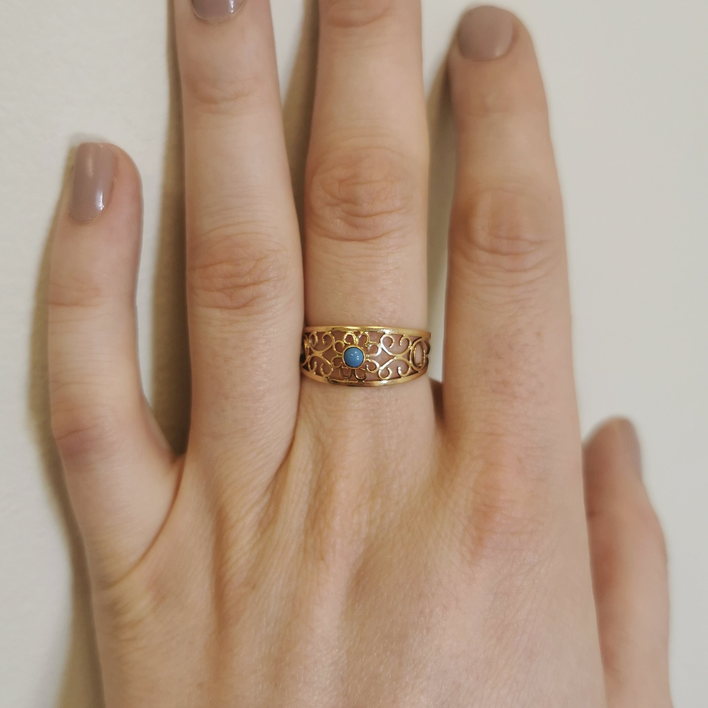 Created Turquoise Filigree Ring | 0.10ct | SZ 8.5 |