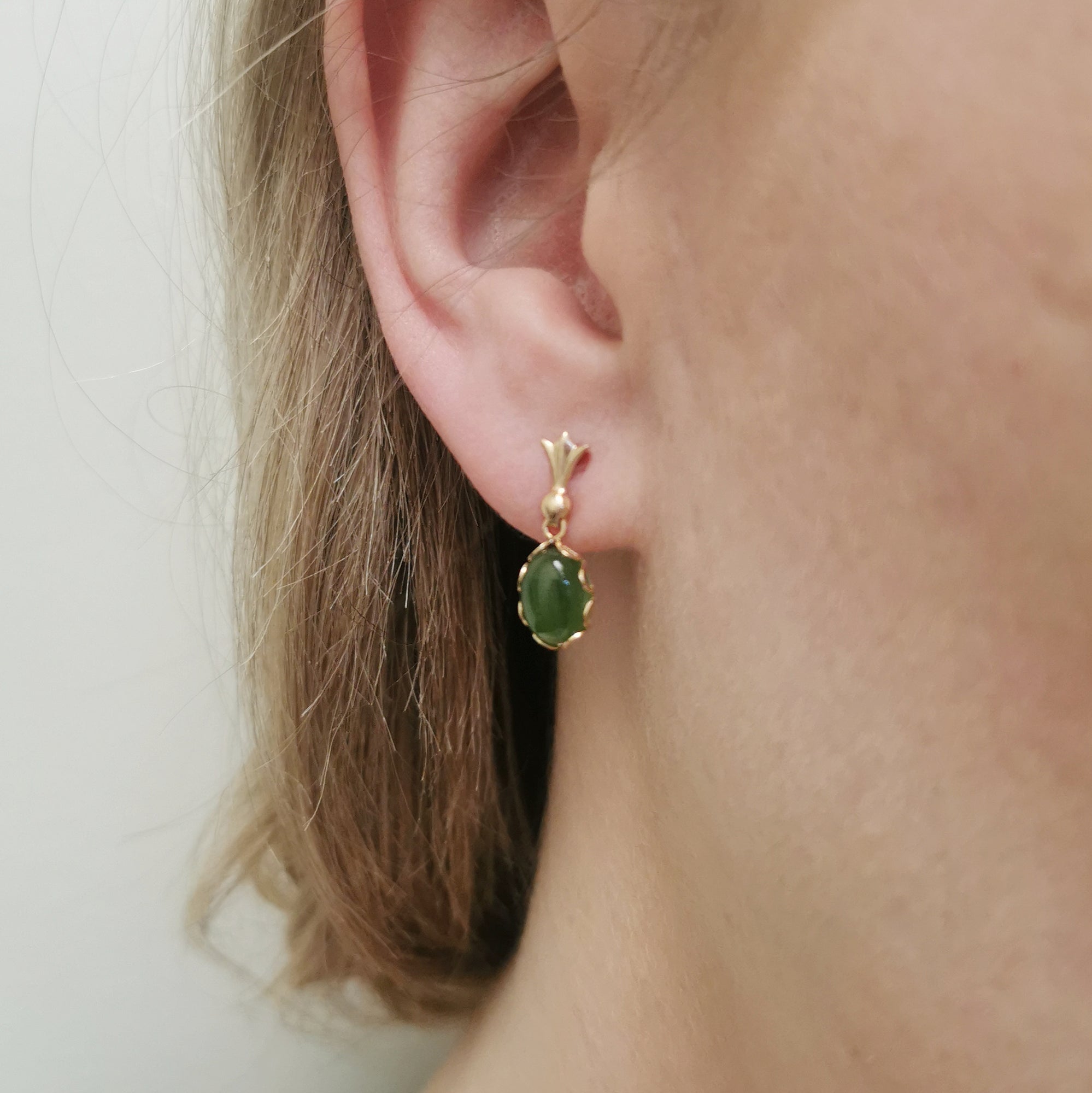 Oval Nephrite Drop Stud Earrings | 2.00ctw |
