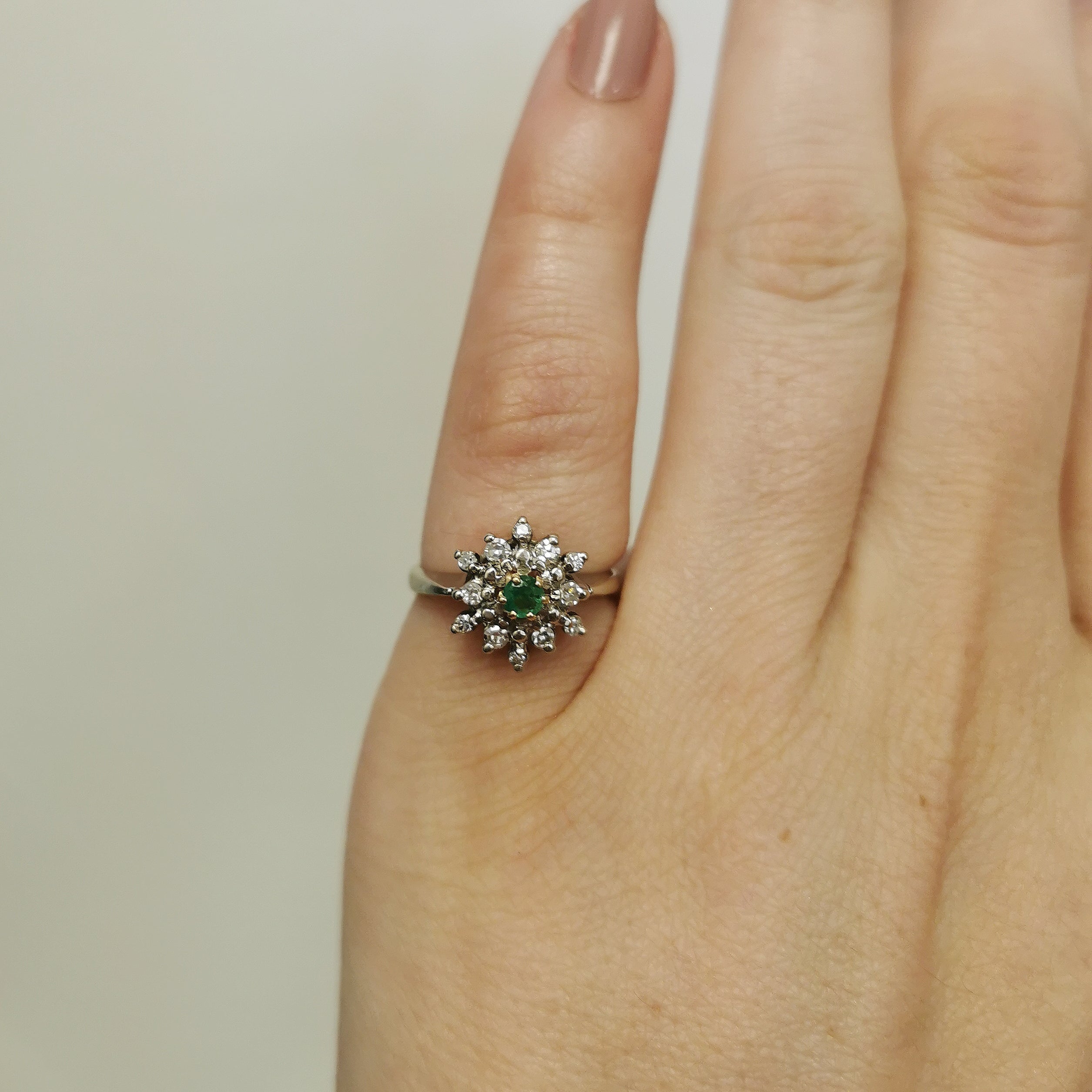 Emerald & Diamond Cluster Ring | 0.24ctw, 0.15ct | SZ 4.75 |