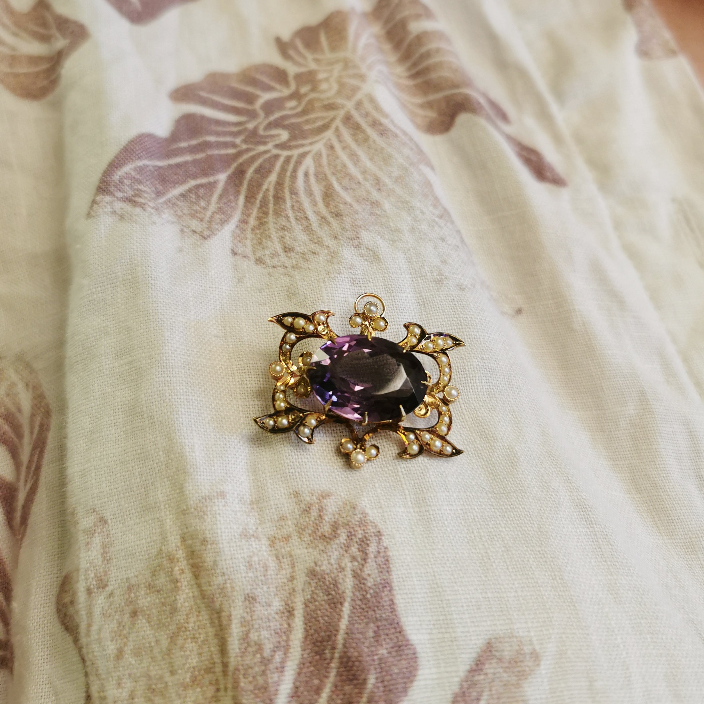 Edwardian Amethyst & Seed Pearl Pendant/Brooch | 12.50ct, 1.00ctw |