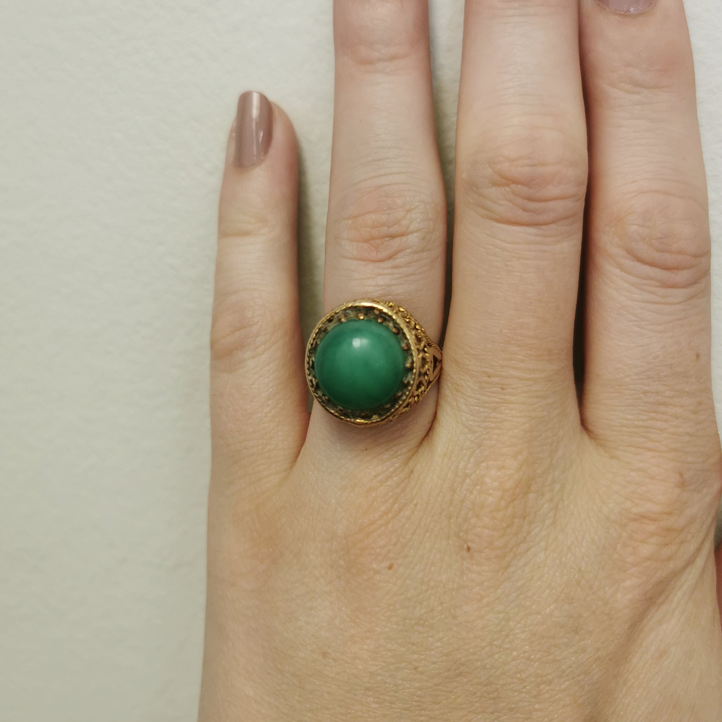 Filigree Chrysoprase Cocktail Ring | 4.75ct | SZ 6 |