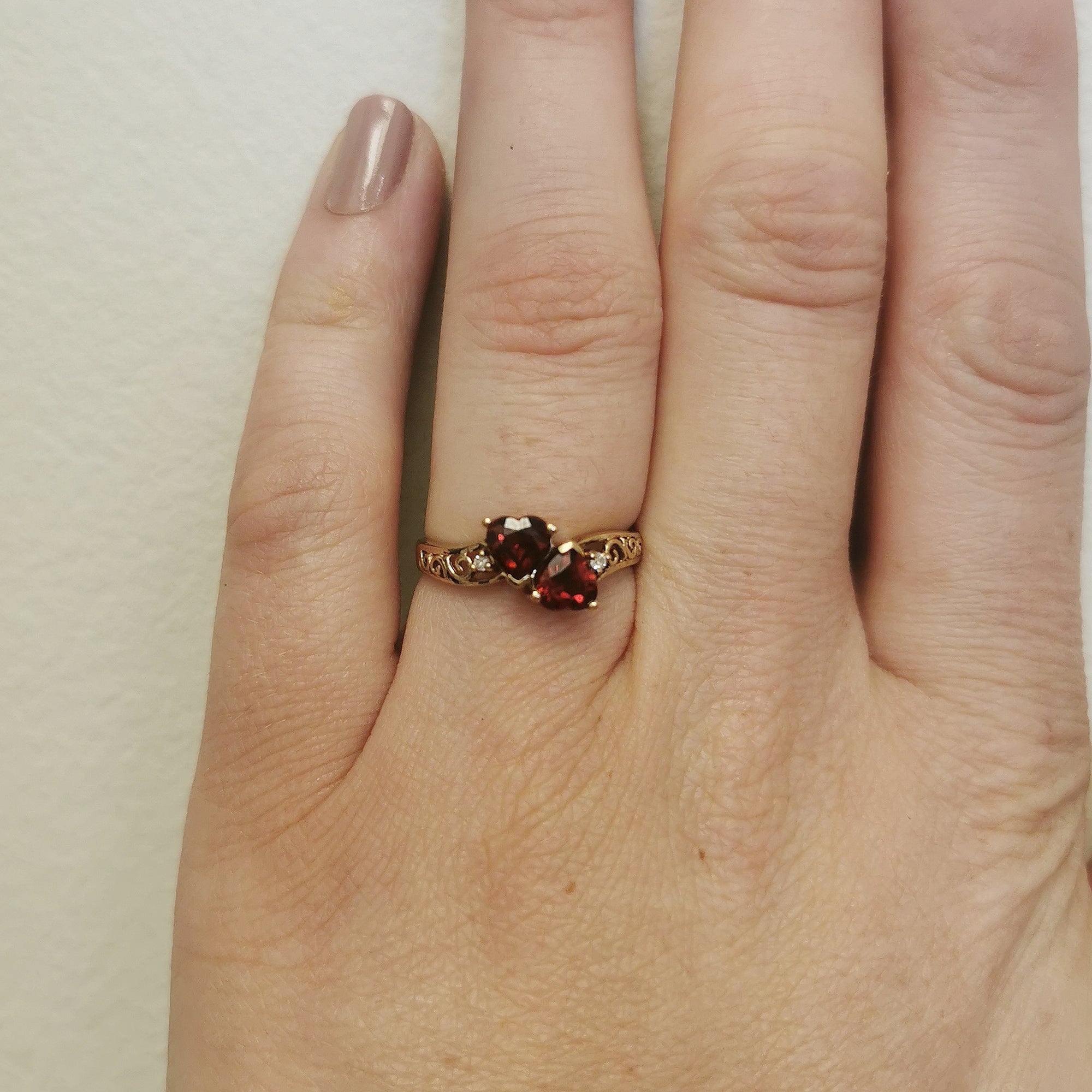 Garnet & Diamond Double Heart Ring | 1.40ctw, 0.02ctw | SZ 6.75 |