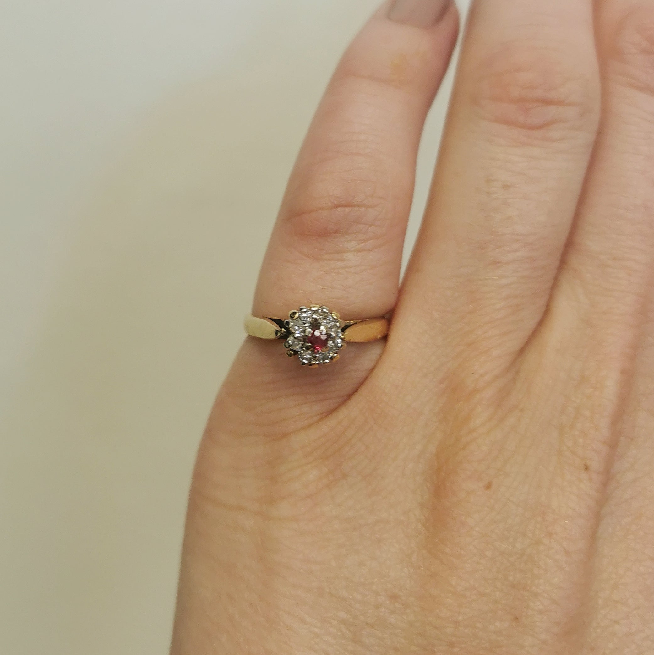 High Set Ruby & Diamond Halo Ring | 0.10ctw, 0.05ct | SZ 5.25 |