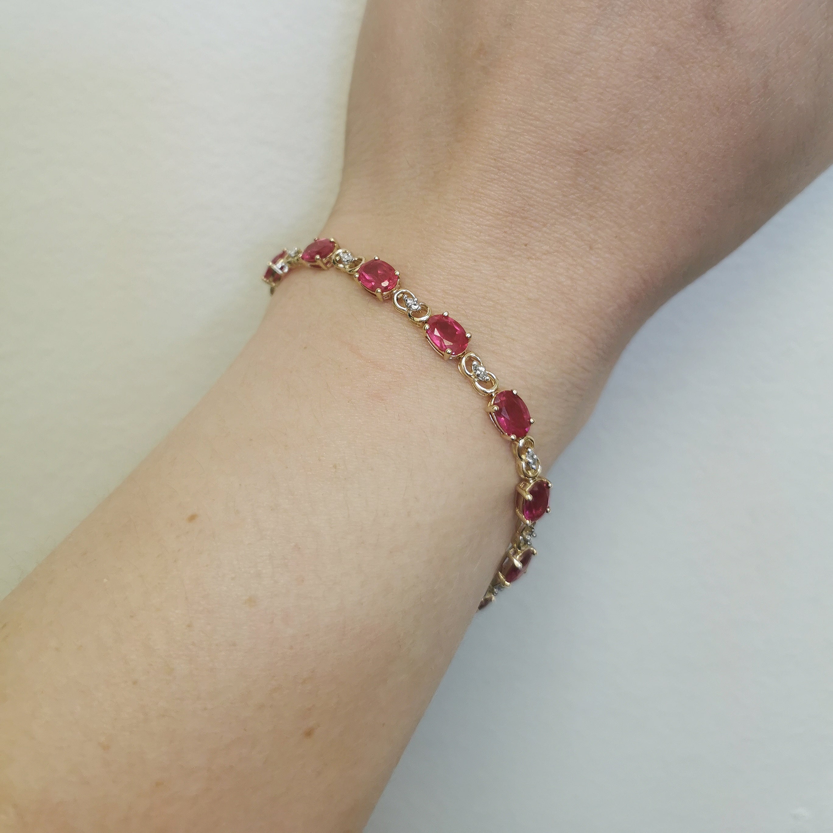 Synthetic Ruby & Diamond Tennis Bracelet | 13.00ctw, 0.02ctw | 7.5" |