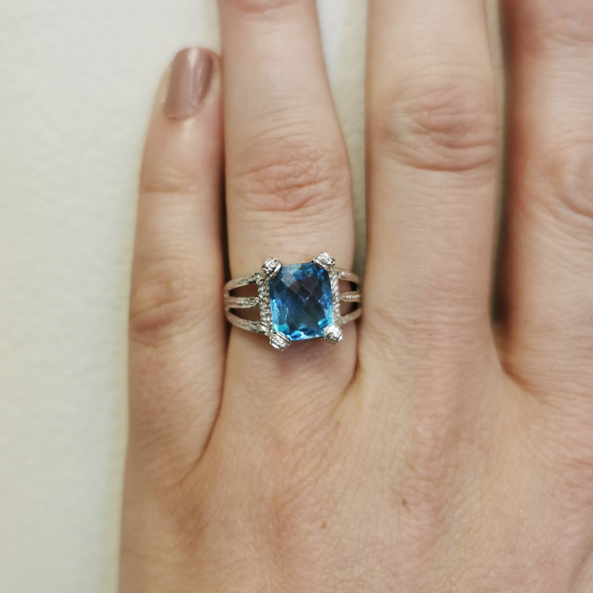 Blue Topaz & Diamond Cocktail Ring | 3.50ct, 0.01ctw | SZ 6.75 |