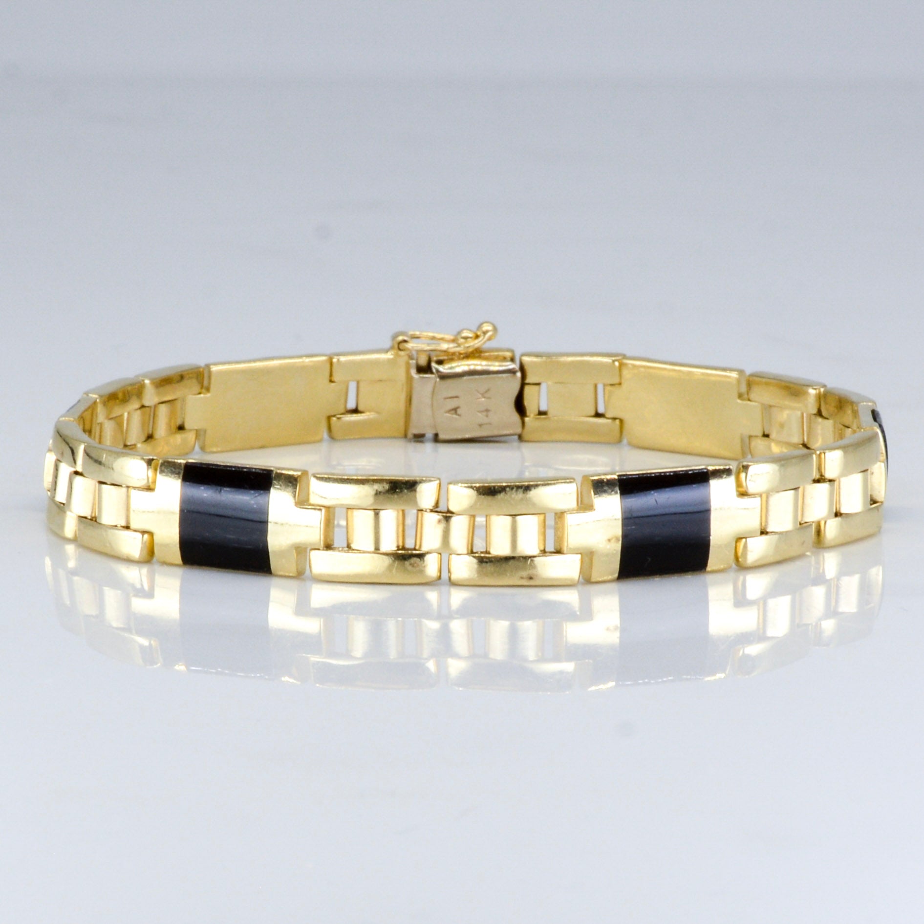 Black Onyx & Yellow Gold Bracelet | 5.00ctw | 8.5" |