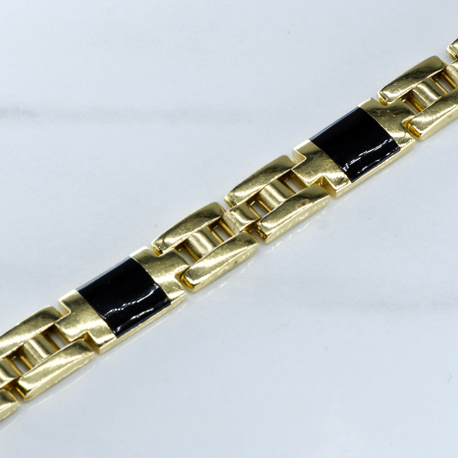 Black Onyx & Yellow Gold Bracelet | 5.00ctw | 8.5" |