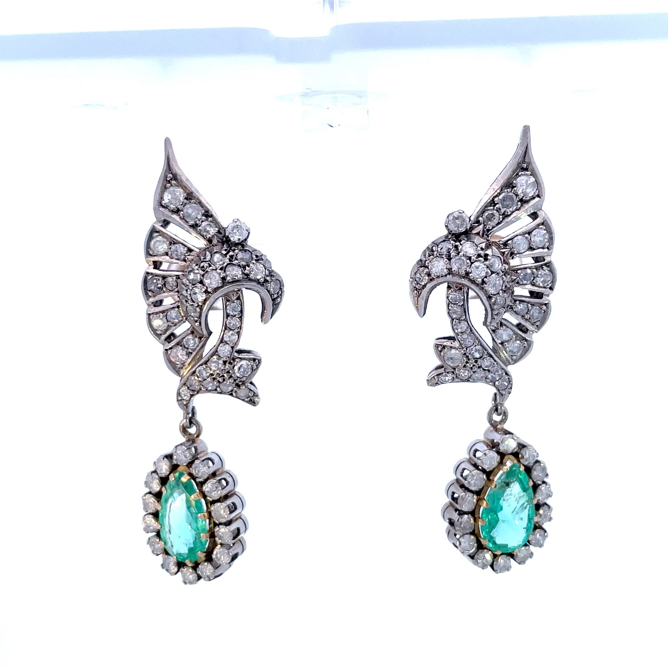 Wing Motif Hand Fabricated Colombian Emerald Jewelry Set | 6.36ctw Emeralds, 7.63ctw Diamonds| 19" |