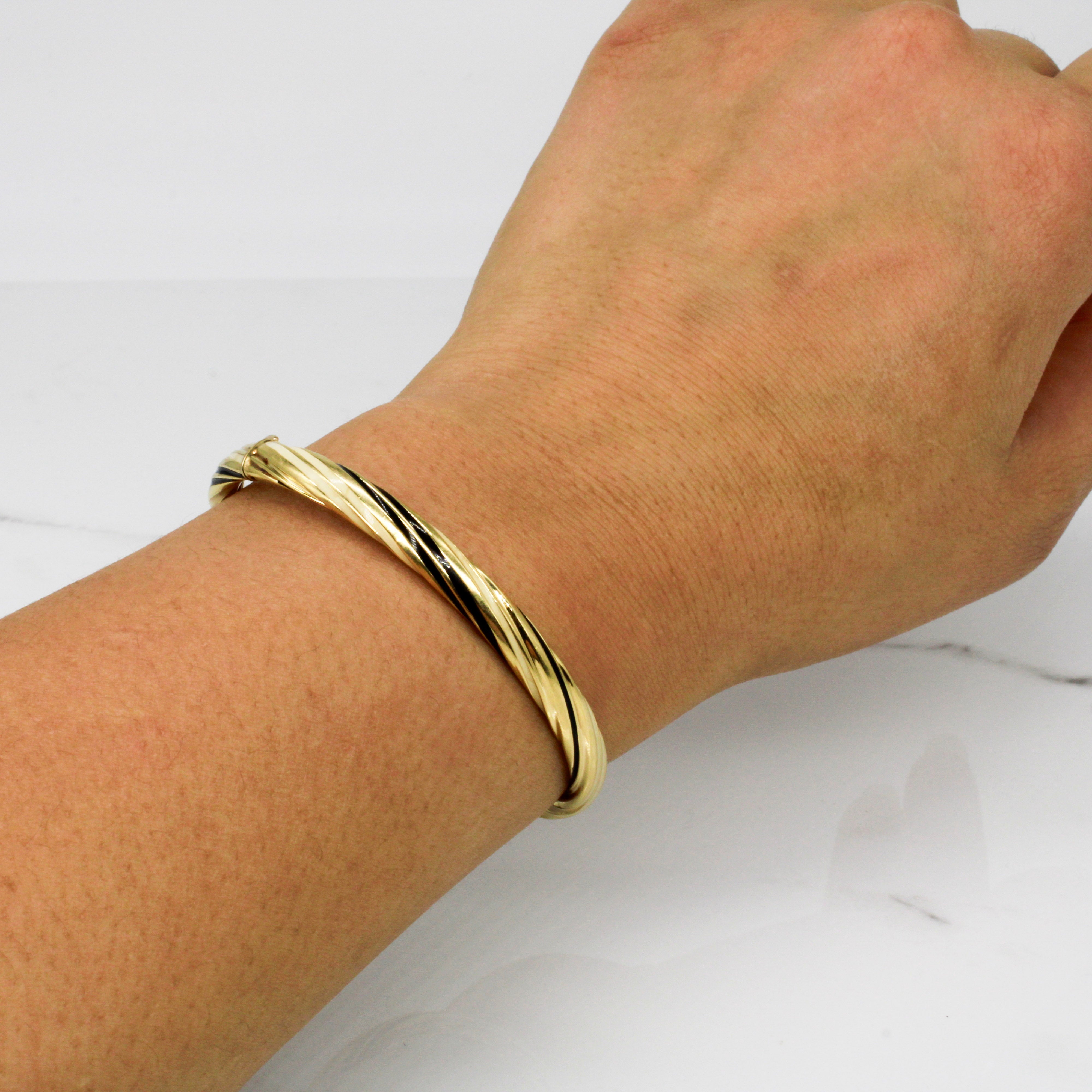Black & White Enamel Twisted Grooved Bangle | 7" |