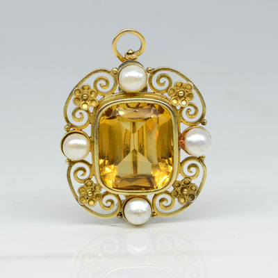 Convertible Citrine & Pearl Brooch/Pendant | 10.90ct |
