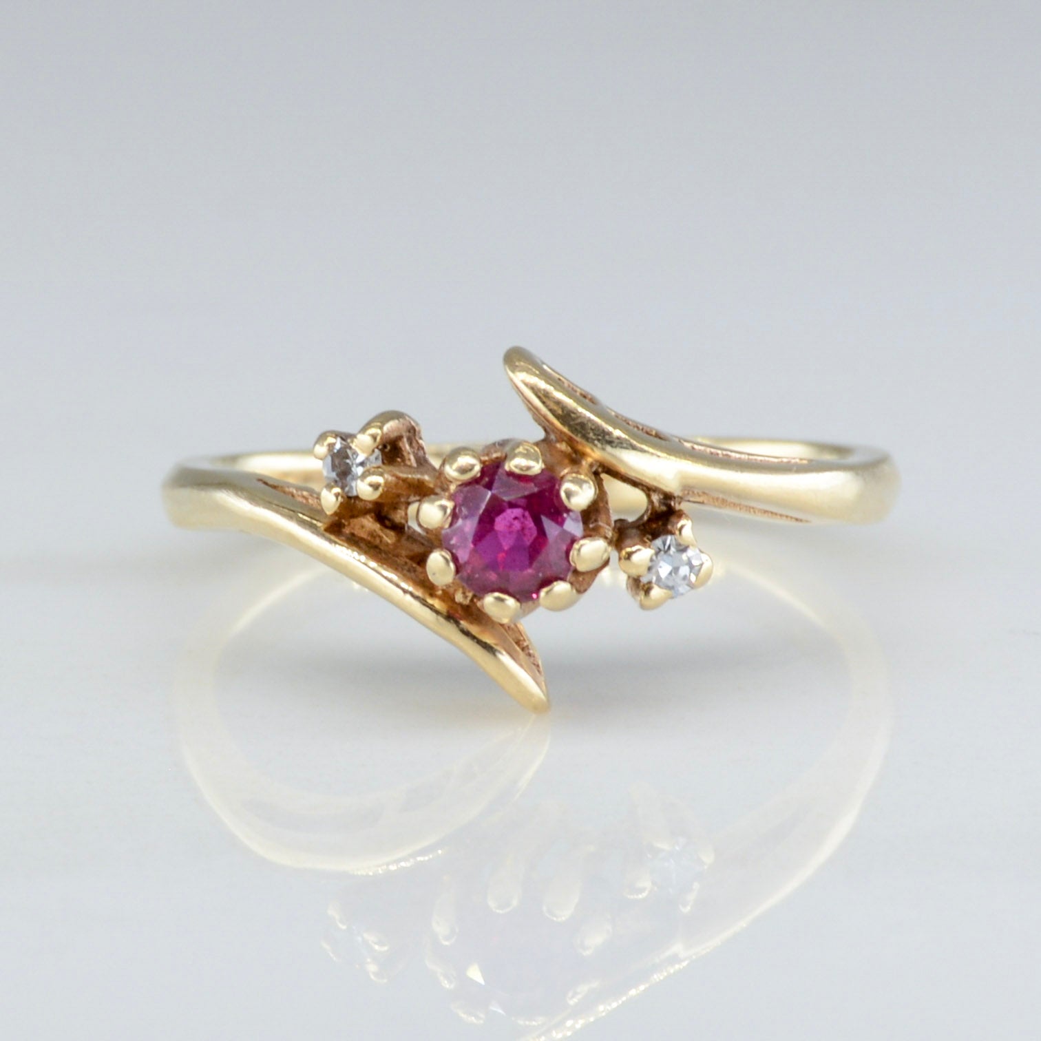 Synthetic Ruby & Diamond Bypass Ring | 0.13ct | SZ 4.5 |