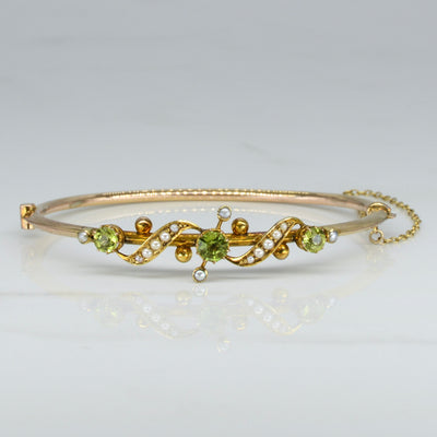 Edwardian Peridot & Pearl Bangle | 1.65ctw | 6.5