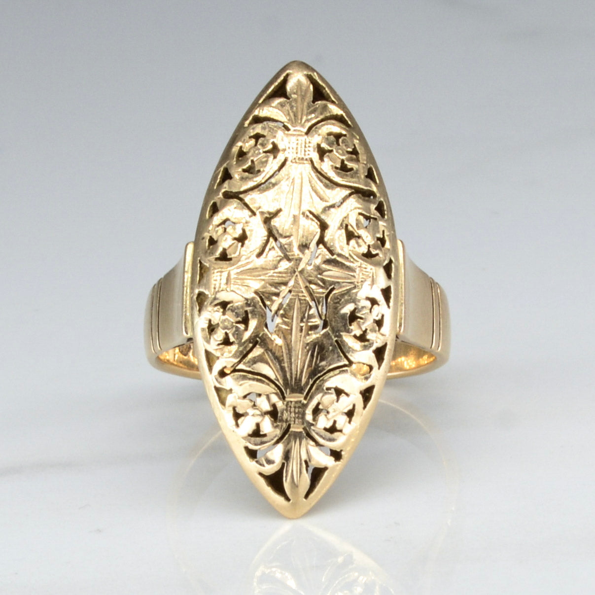 Vintage Warsaw Ornate Gold Navette Dome Ring | SZ 7.5 |