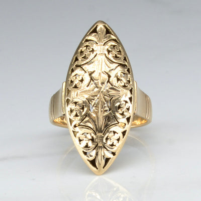 Vintage Warsaw Ornate Gold Navette Dome Ring | SZ 7.5 |