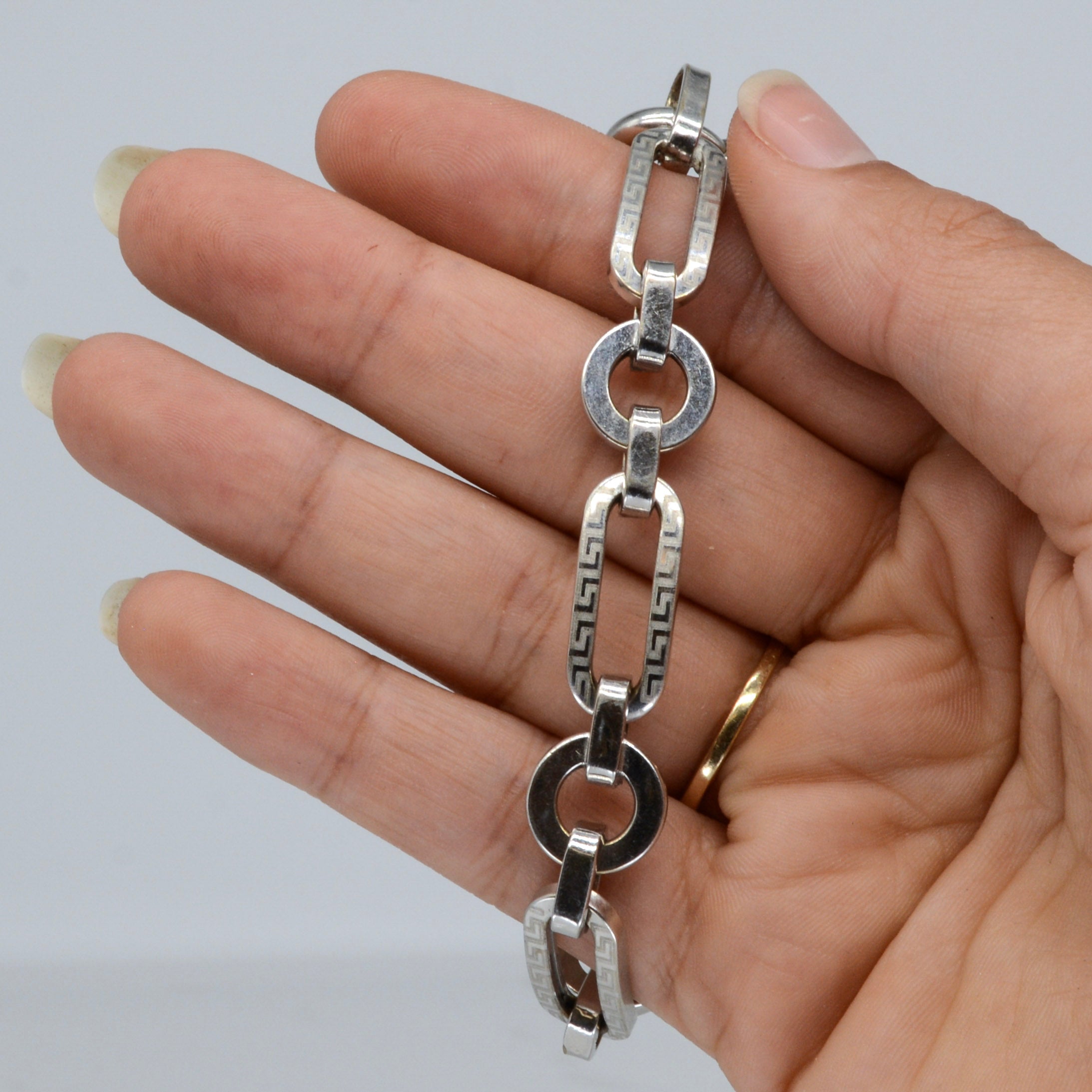 18k White Gold Patterned Chain Bracelet | 8" |