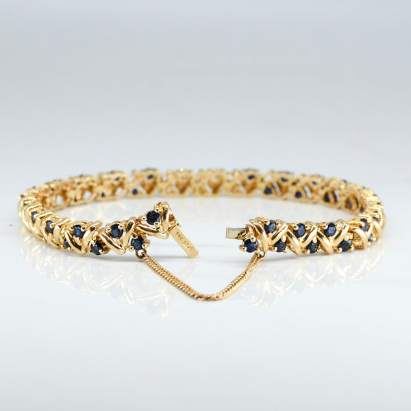 Yellow Gold Sapphire & Diamond Tennis Bracelet | 3.50ctw, 0.40ctw |