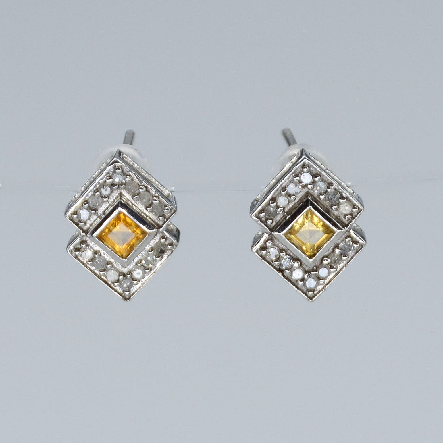 Citrine & Diamond Geometric Stud Earrings | 0.30ctw, 0.14ctw |
