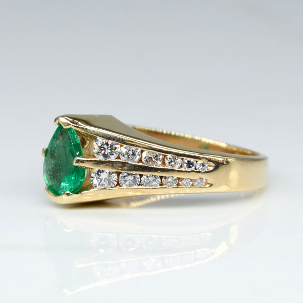 Pear Cut Emerald & Diamond Ring | SZ 6.25 |