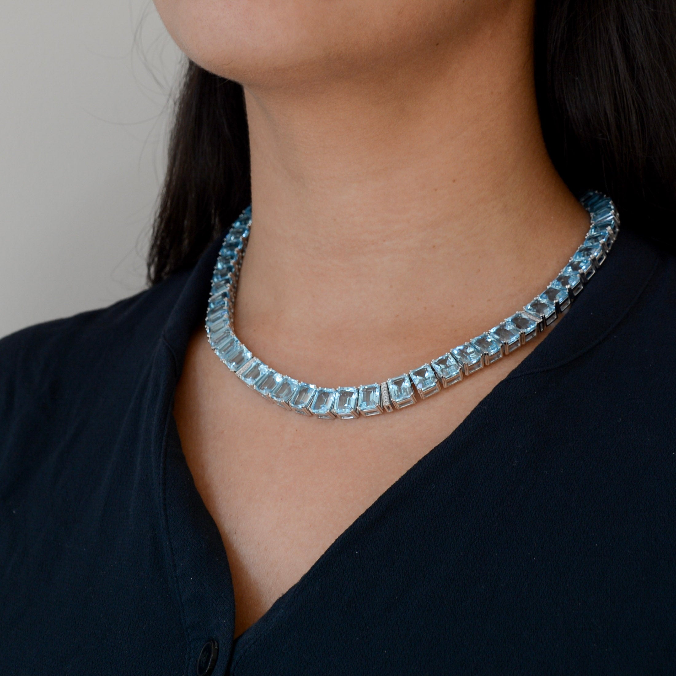 Blue Topaz & Diamond Eternity Necklace | 133.95ctw, 0.21ctw | 17.5" |