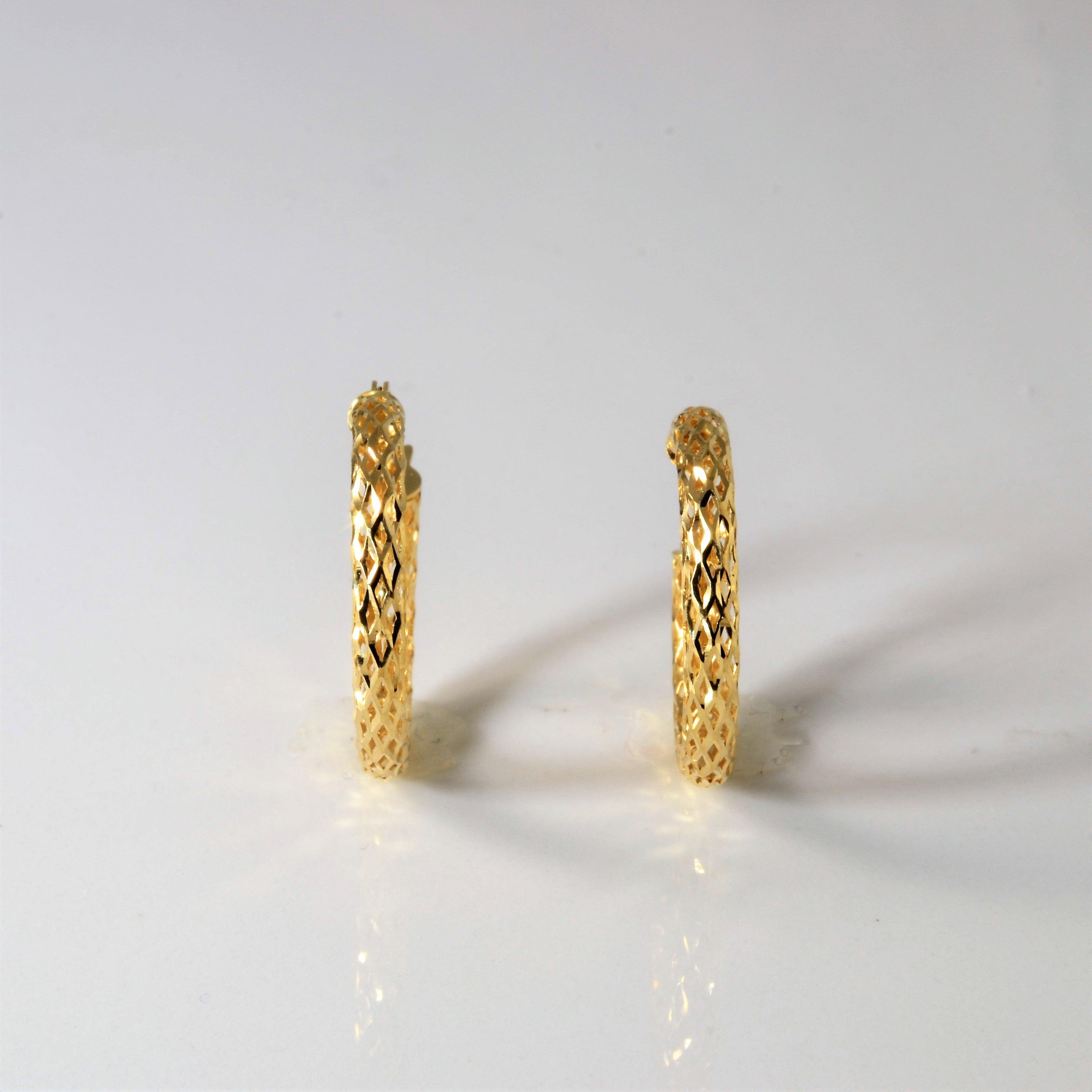 Yellow Gold Patterned Hollow Hoop Earrings |