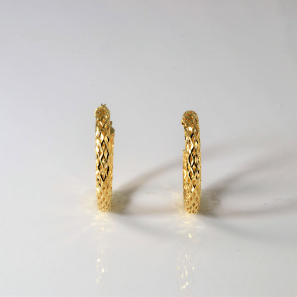 Yellow Gold Patterned Hollow Hoop Earrings |