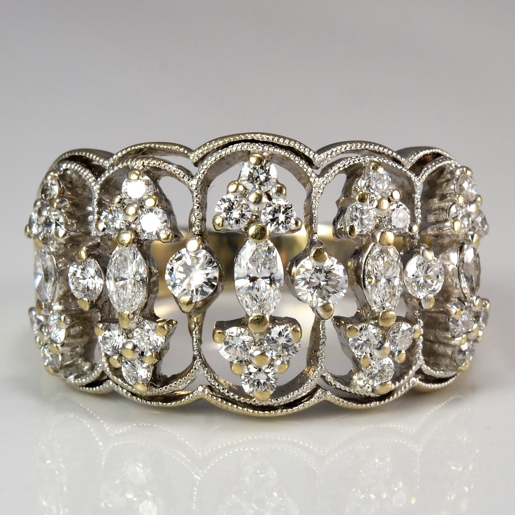 Mixed Cut Diamond Openwork Cocktail Ring | 1.00ctw | SZ 8.75 |