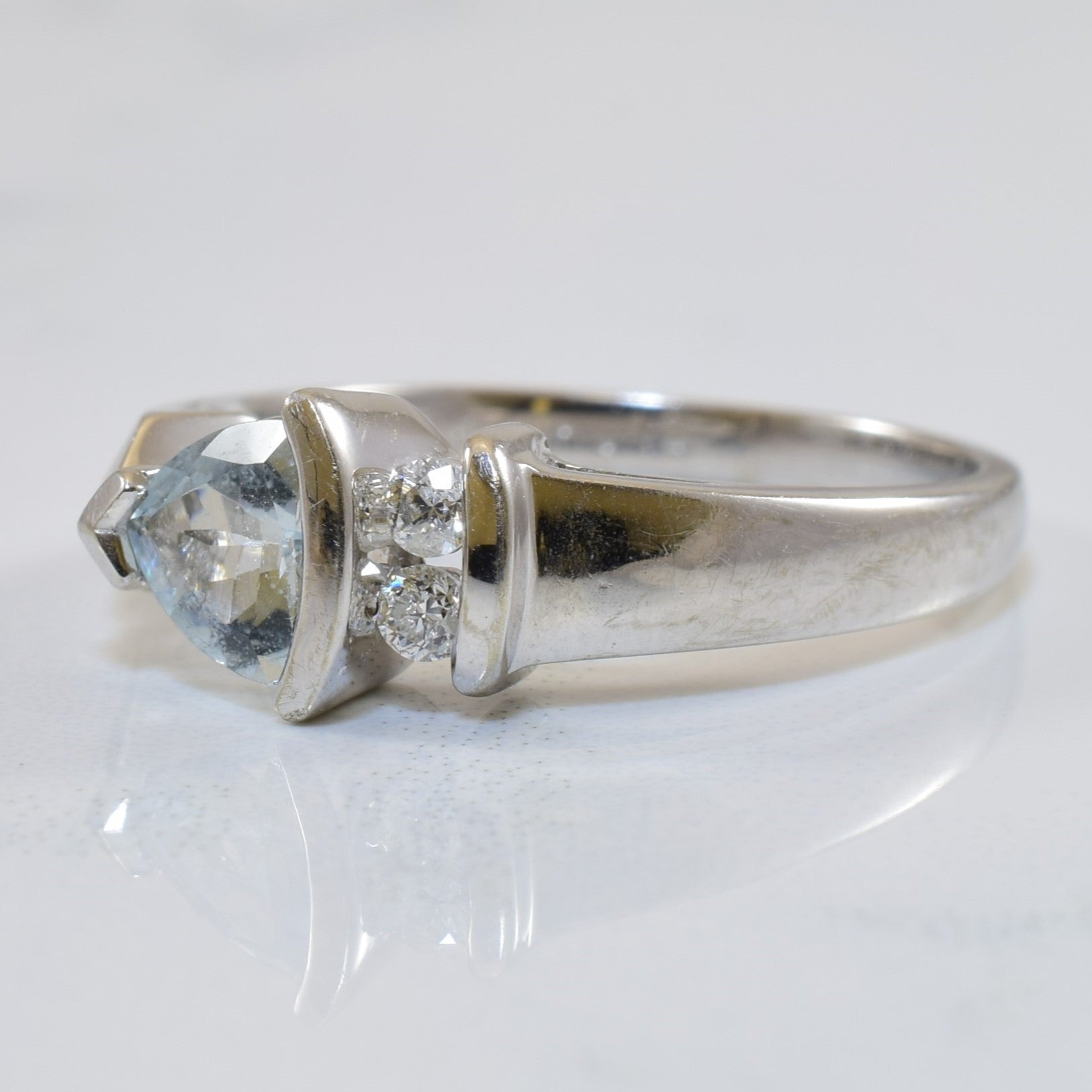 Trillion Cut Aquamarine & Diamond Ring | 0.65ct, 0.06ctw | SZ 7 |