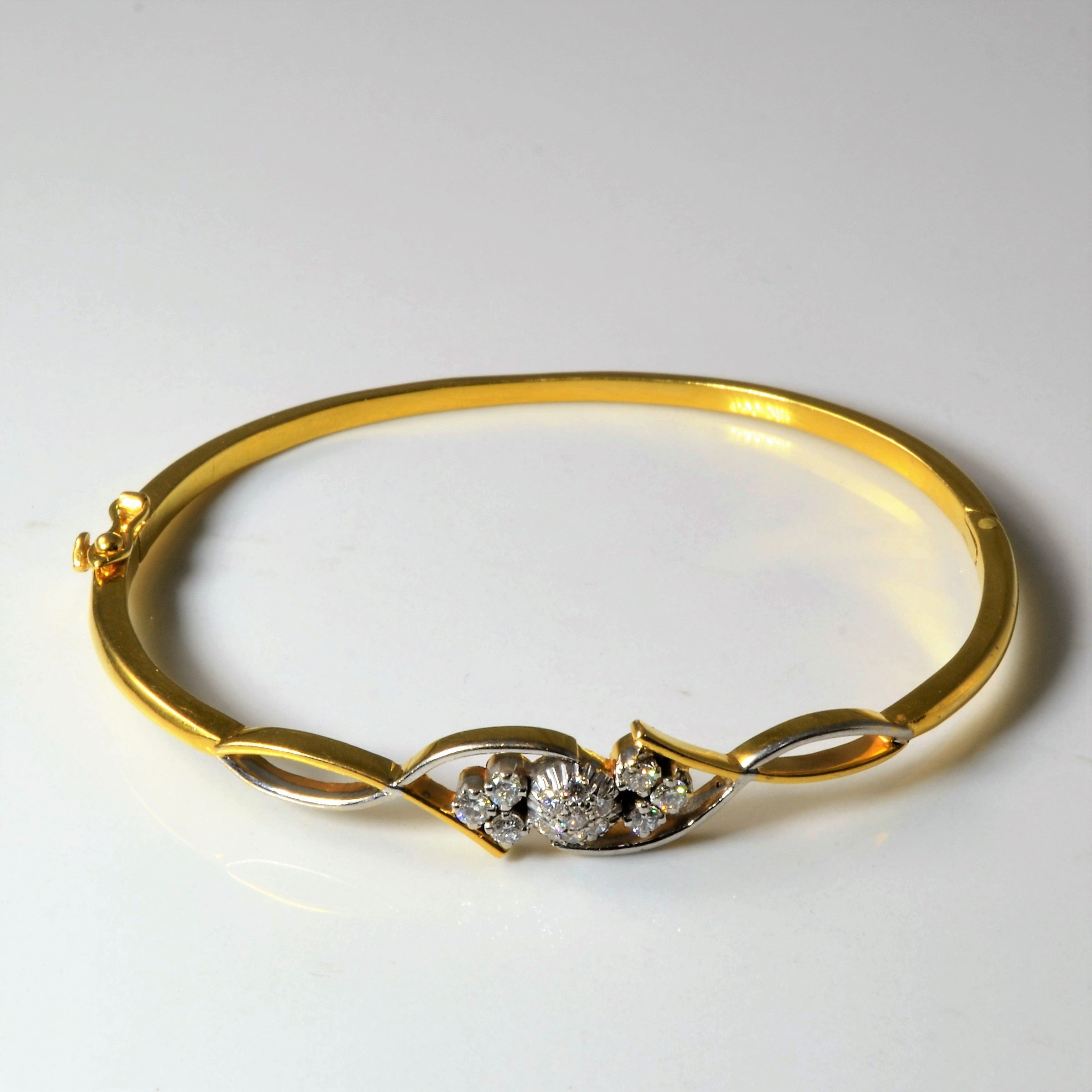 Two Tone Floral Diamond Crossover Bangle | 0.29ctw | 6.5" |