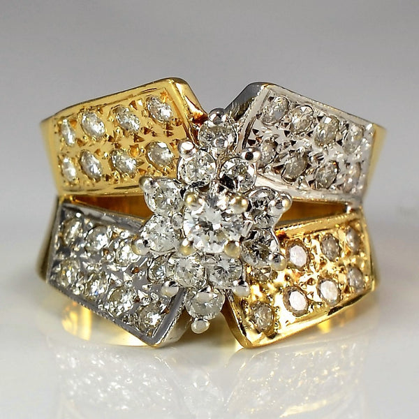 Two Tone Wide Floral Cluster Ring | 1.00 ctw, SZ 5.75 |