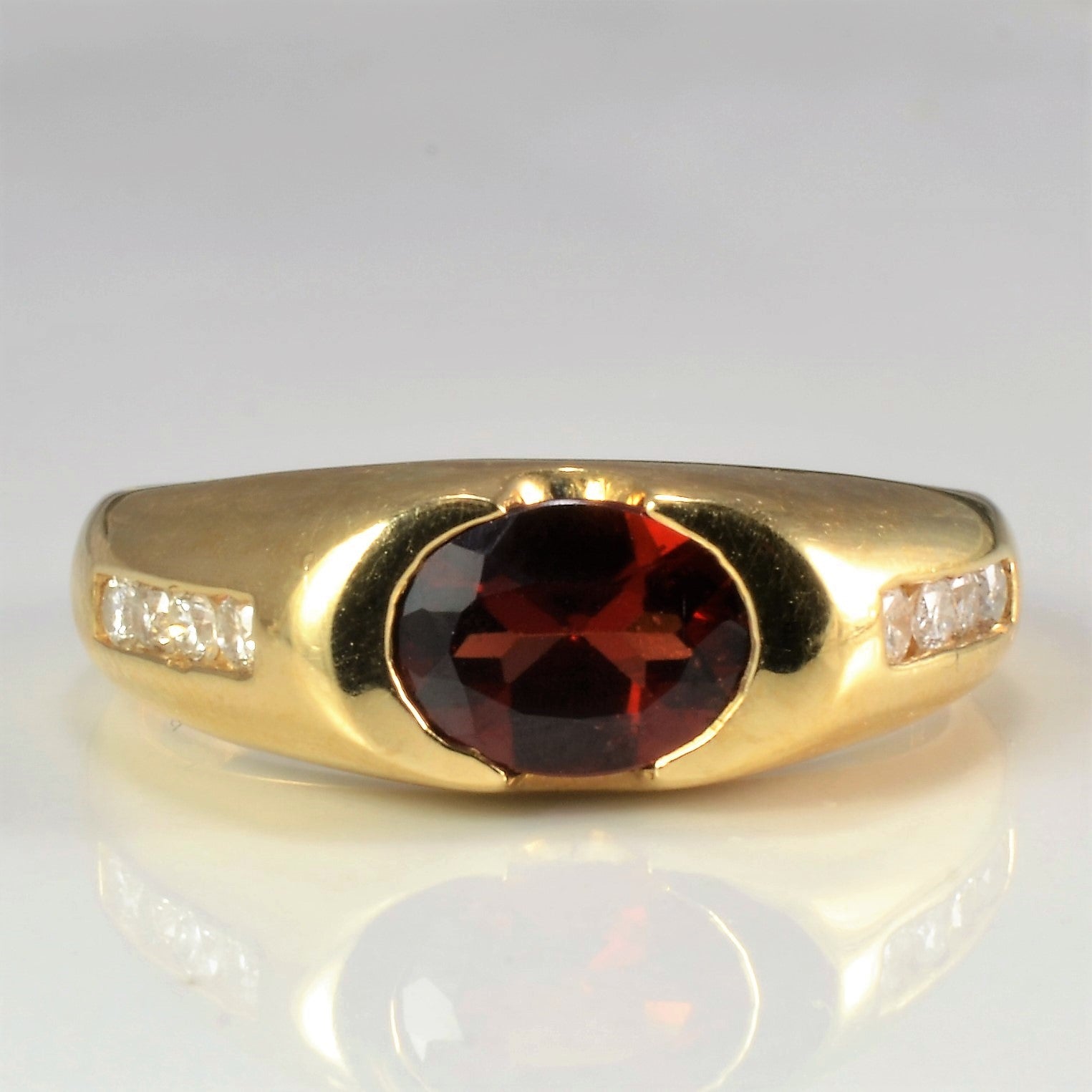 Semi Bezel Set Garnet & Diamond Ring | 0.16 ctw, SZ 8.75 |