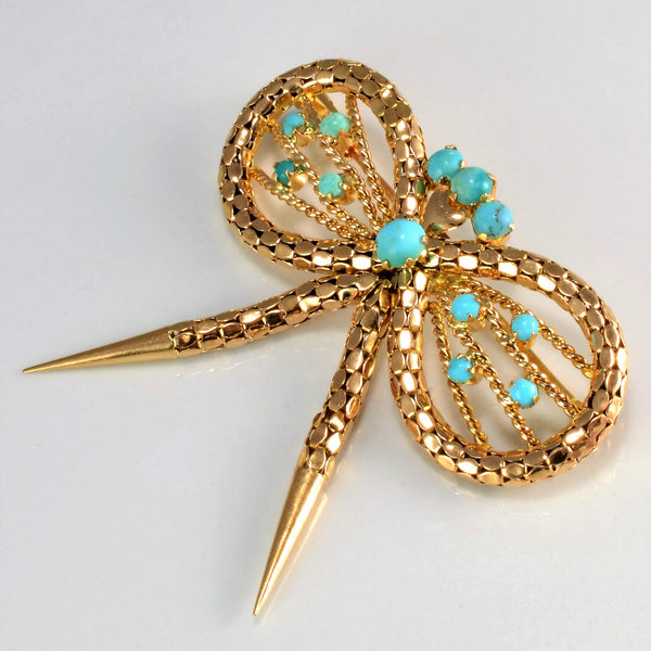 1950s Gold Turquoise Bow Brooch |