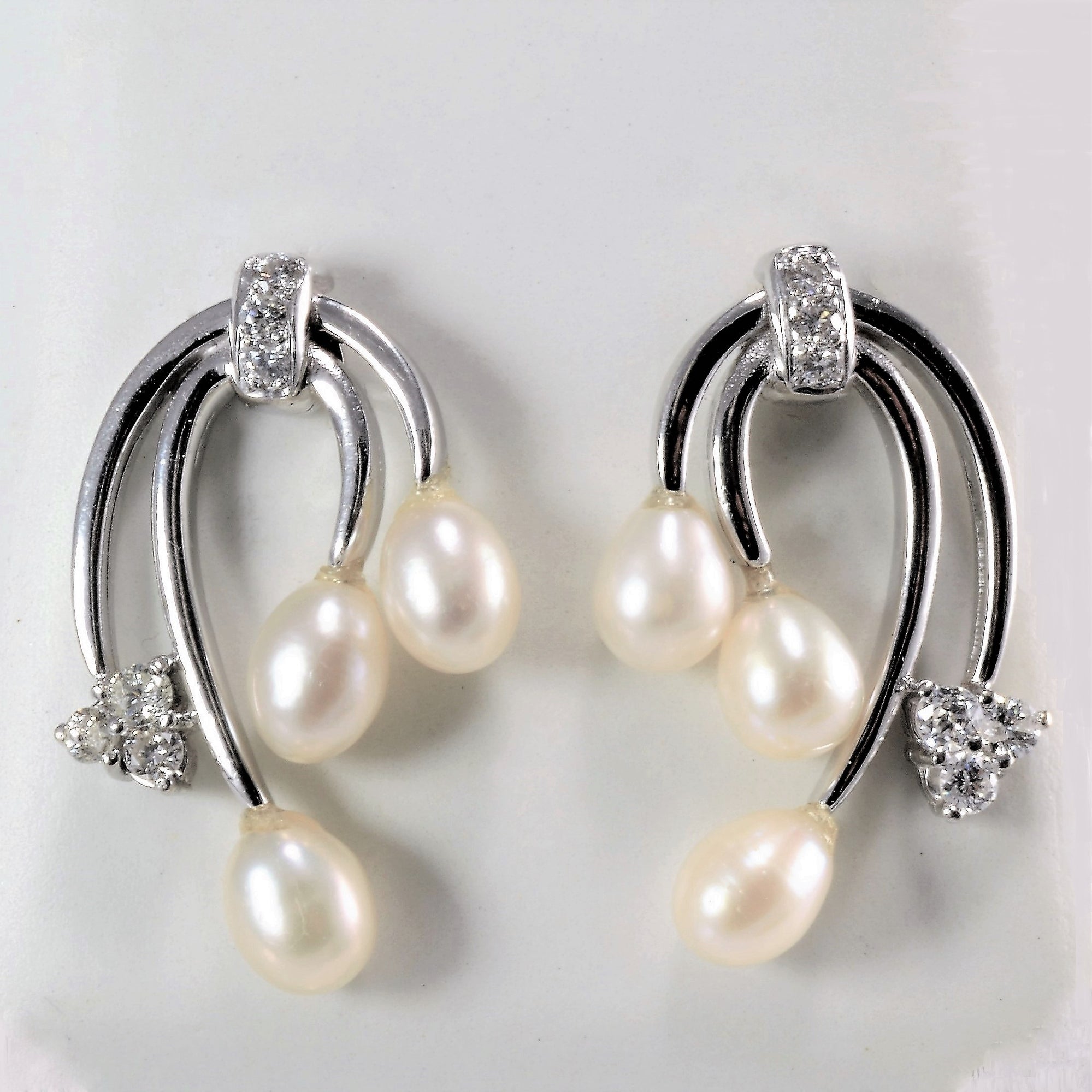 Unique Pearl & Diamond Knot Dangle Earrings | 0.36 ctw |