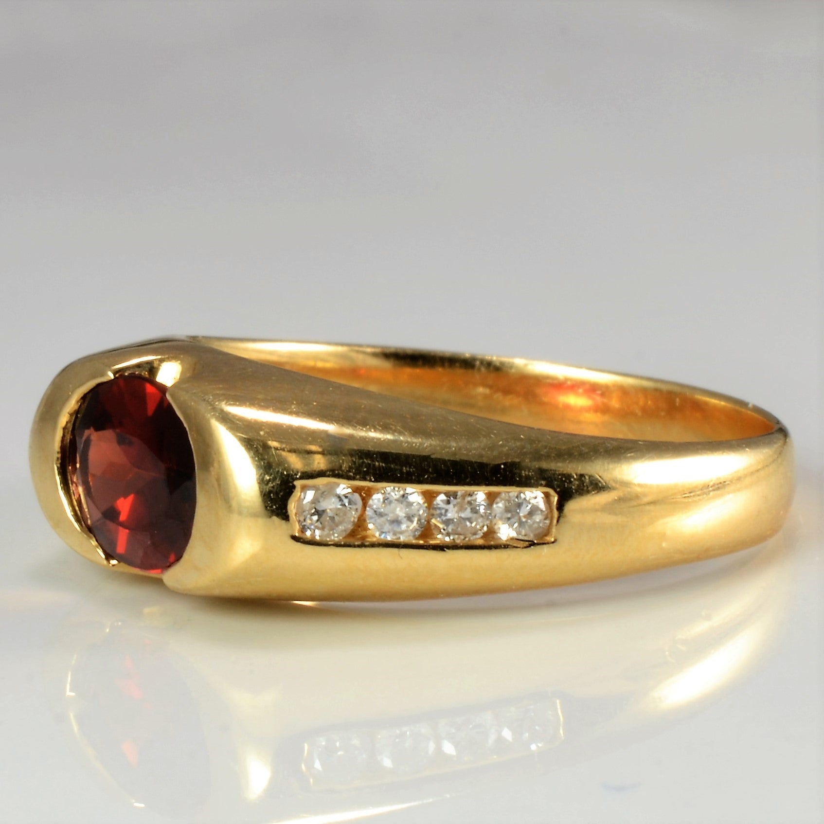 Semi Bezel Set Garnet & Diamond Ring | 0.16 ctw, SZ 8.75 |