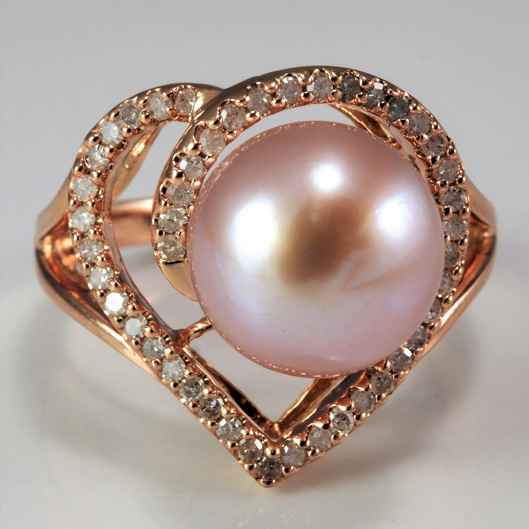 Rose Gold Pearl & Diamond Heart Ring | 0.25 ctw, SZ 7 |