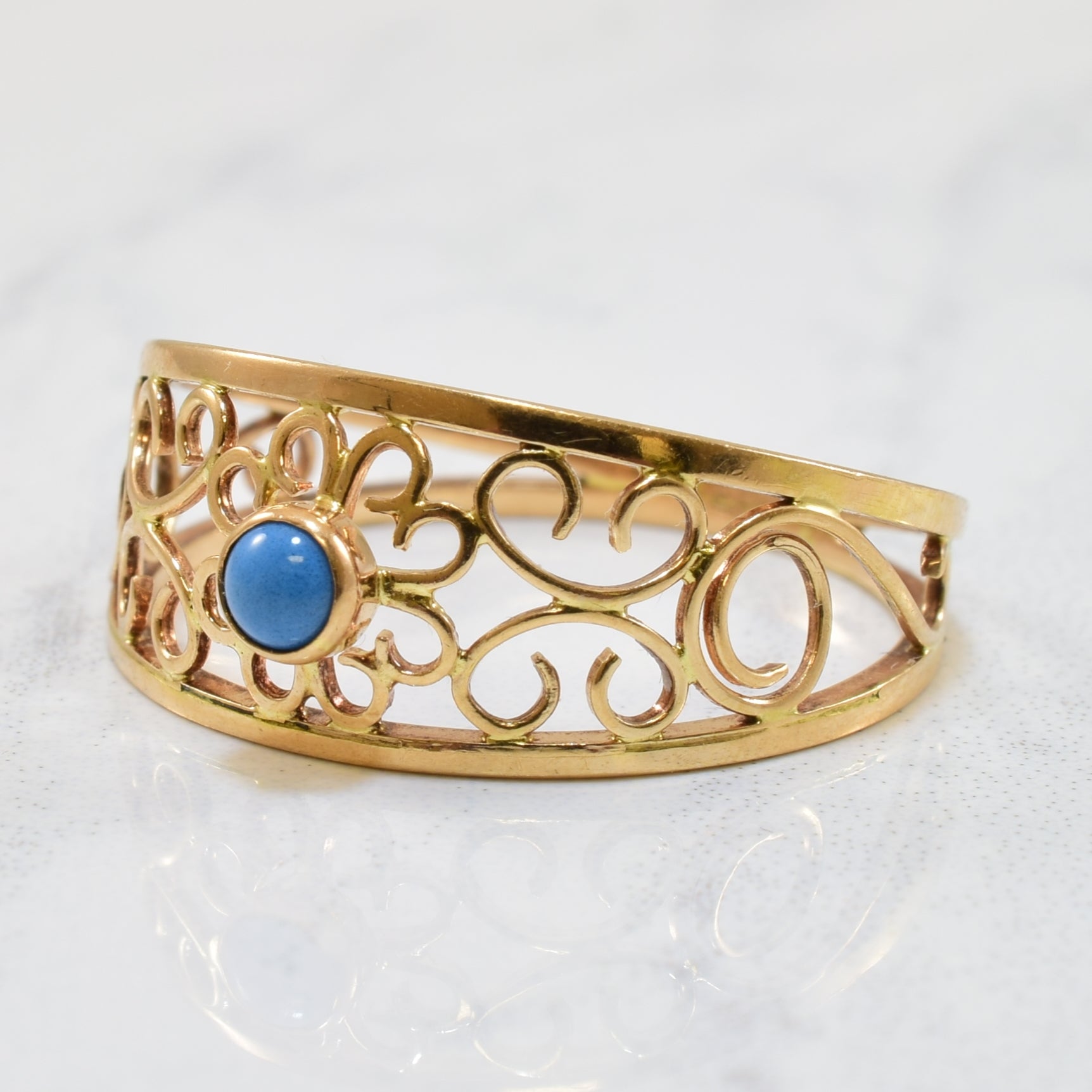 Created Turquoise Filigree Ring | 0.10ct | SZ 8.5 |