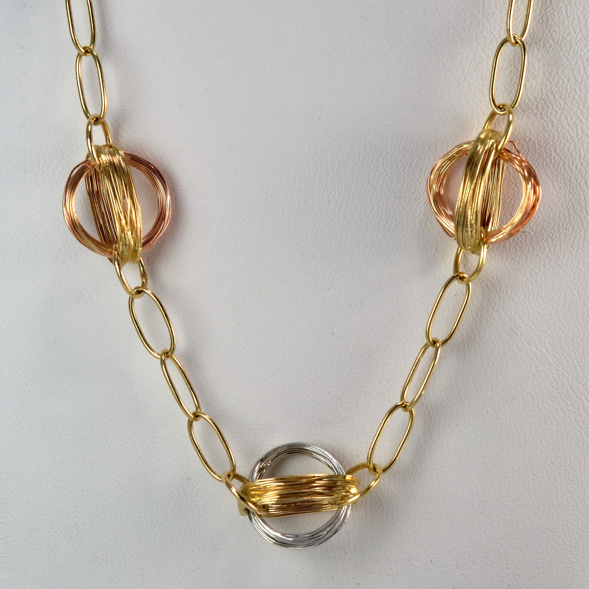 Tri Tone Gold Link Necklace | 16