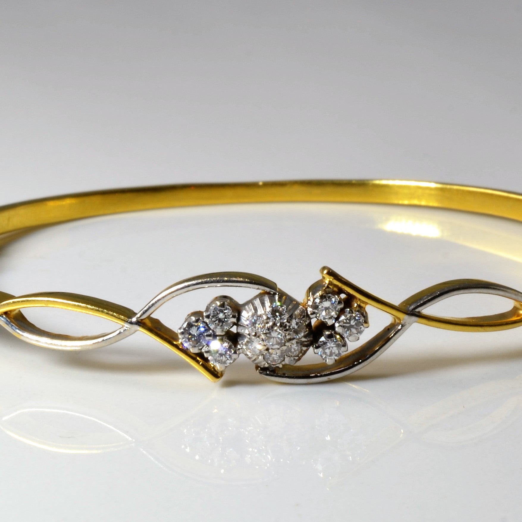 Two Tone Floral Diamond Crossover Bangle | 0.29ctw | 6.5" |