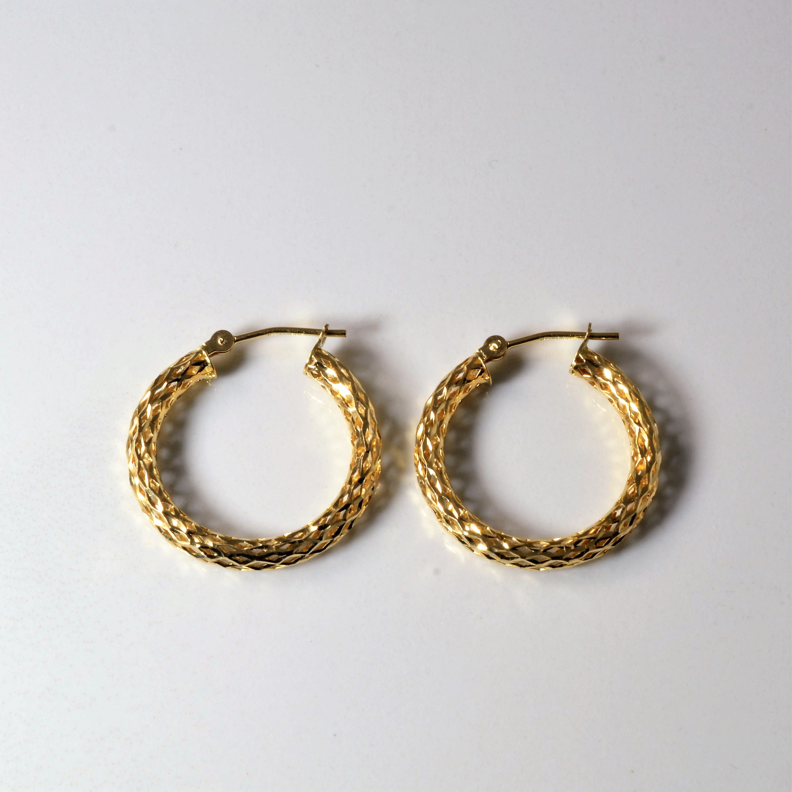 Yellow Gold Patterned Hollow Hoop Earrings |