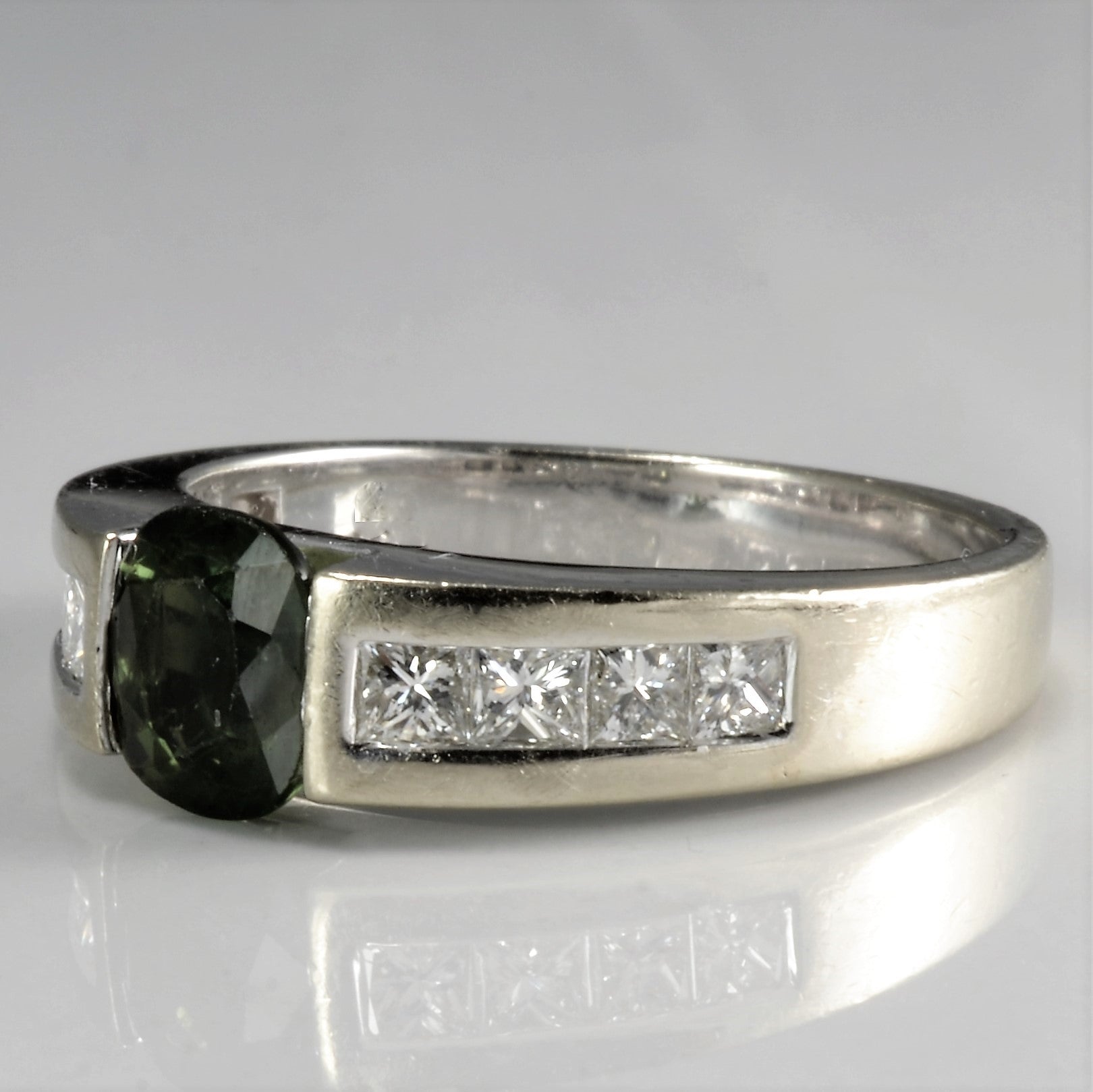 Tapered Green Sapphire & Channel Diamond Ring | 0.60 ctw, SZ 8.25 |