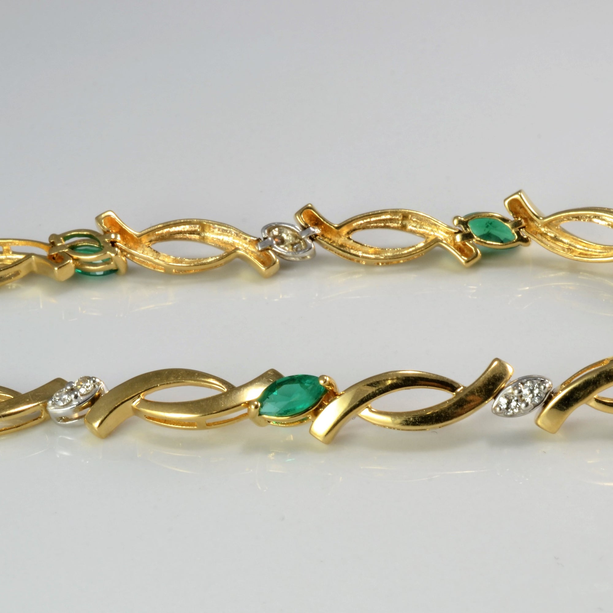 Marquise Emerald & Diamond Chain Bracelet | 0.20ctw | 7