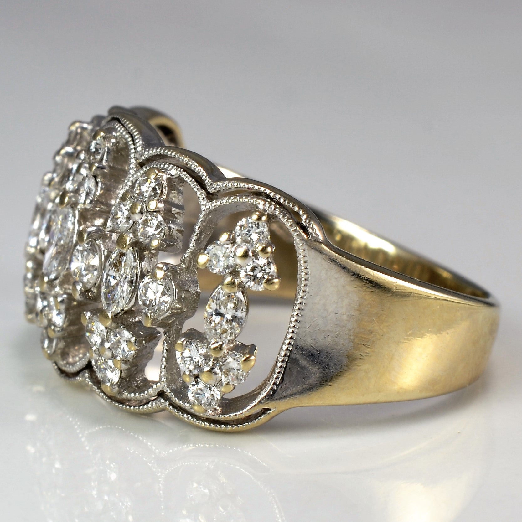 Mixed Cut Diamond Openwork Cocktail Ring | 1.00ctw | SZ 8.75 |