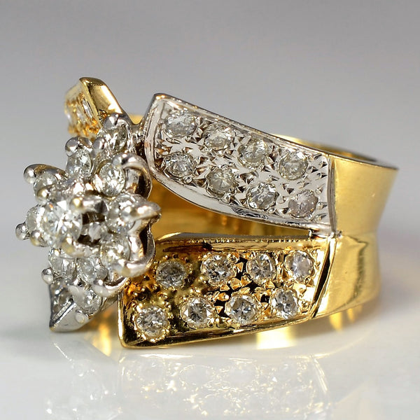 Two Tone Wide Floral Cluster Ring | 1.00 ctw, SZ 5.75 |