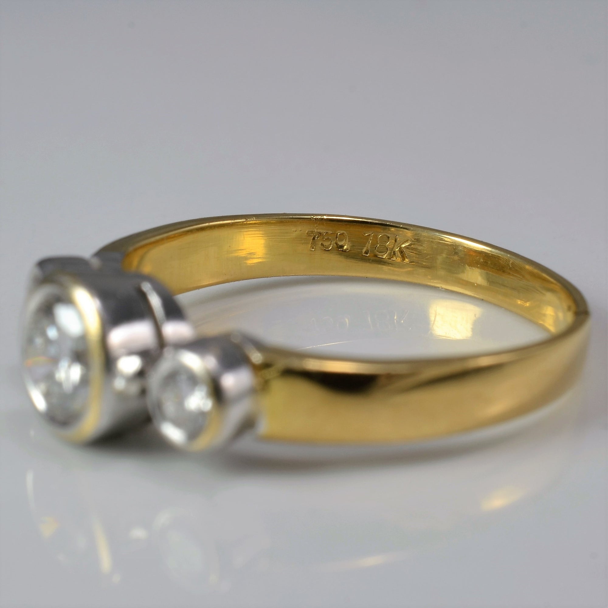 Bezel Set Three Stone Engagement Ring | 0.60 ctw, SZ 6.5 |