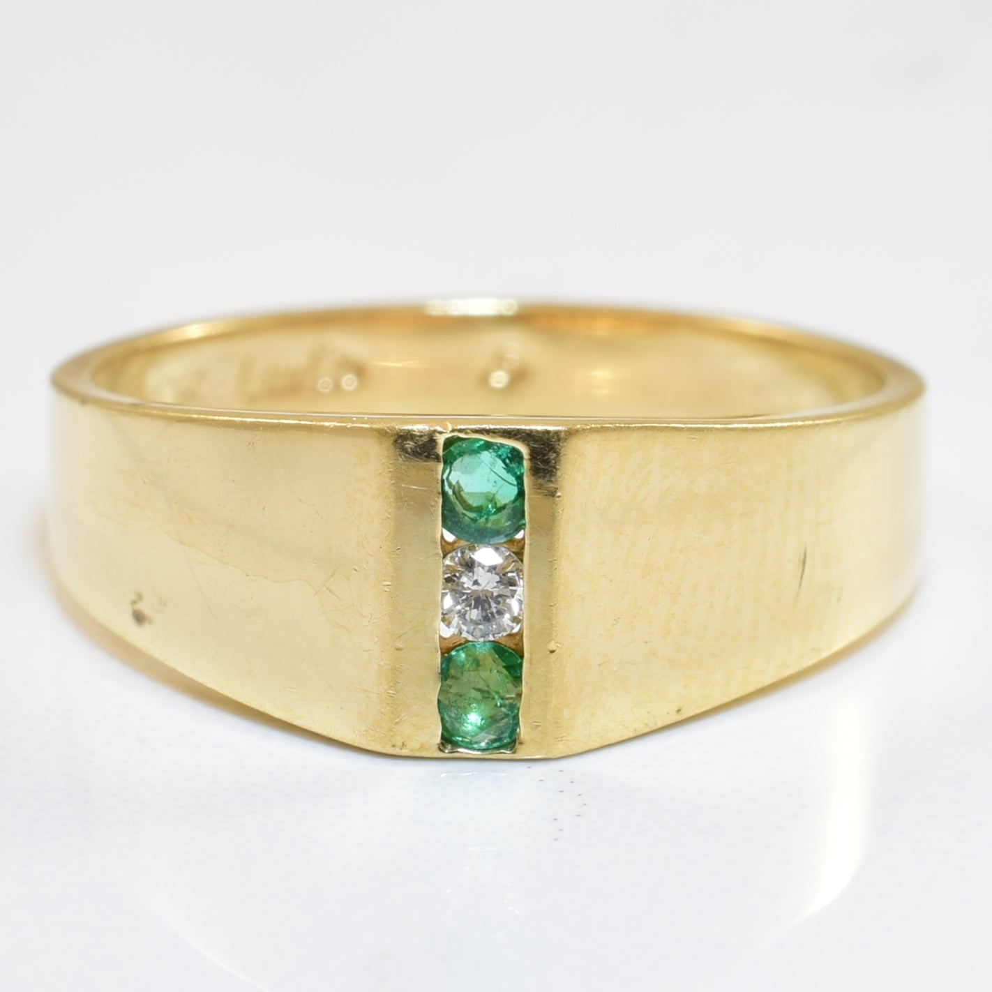 Vertical Channel Emerald & Diamond Ring | 0.06ctw, 0.03ct | SZ 6.75 |